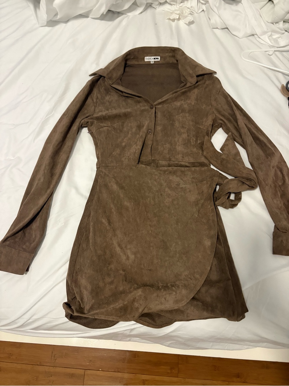 Fashion Nova Chocolate Brown Long Sleeve Wrap Dress